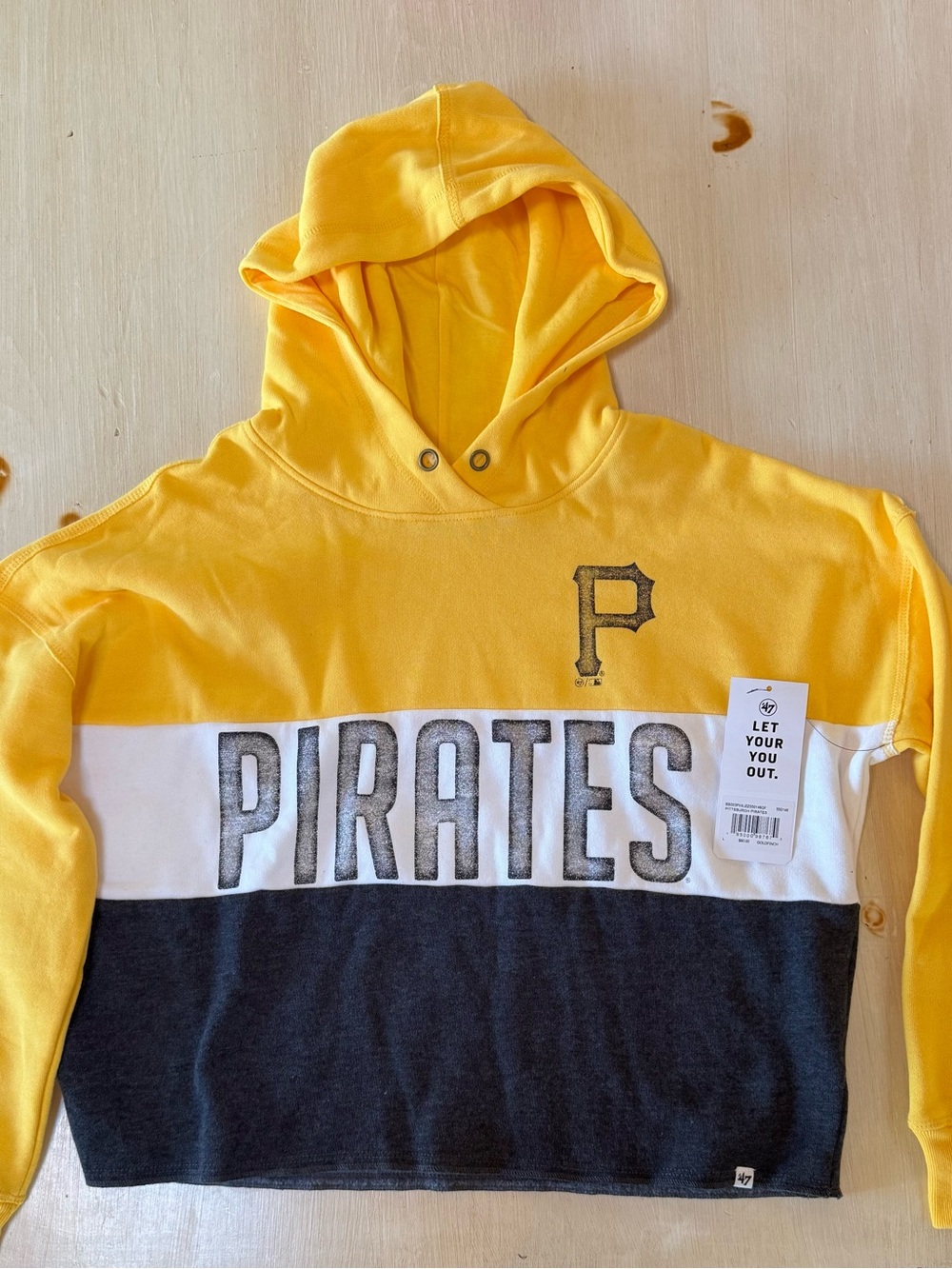 '47 Pittsburgh Pirates Colorblock Women’s Crop Hoodie -Yellow/White/Black -LG